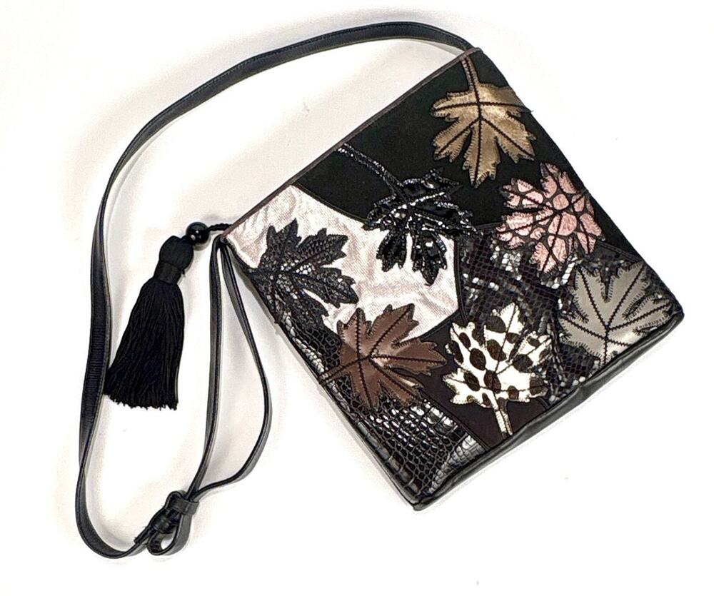 Sharif Accents Leather Suede Cross Bag Fall LeaveZip Boho Artsy Purse